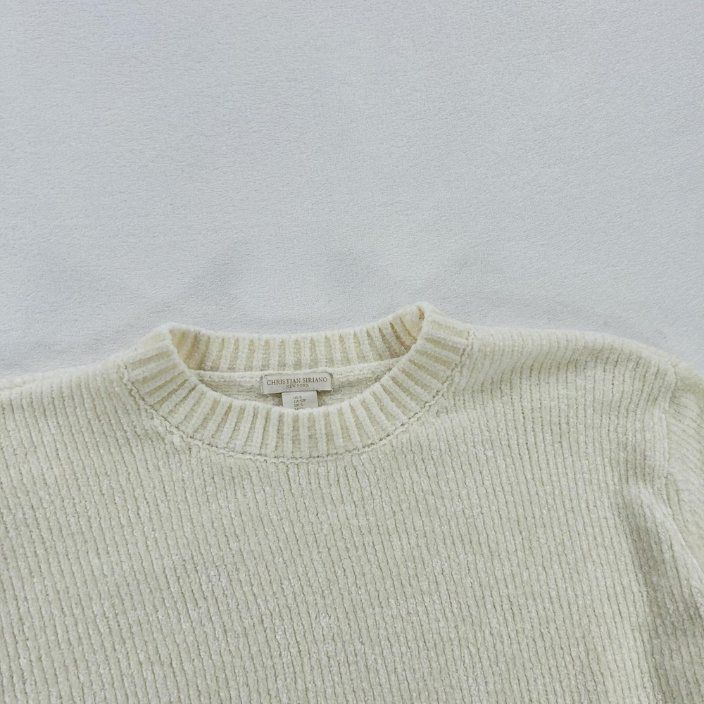 Christian Siriano Sweater Womens Small White Ribbed Knit Crewneck Pullover Soft - Picture 11 of 16